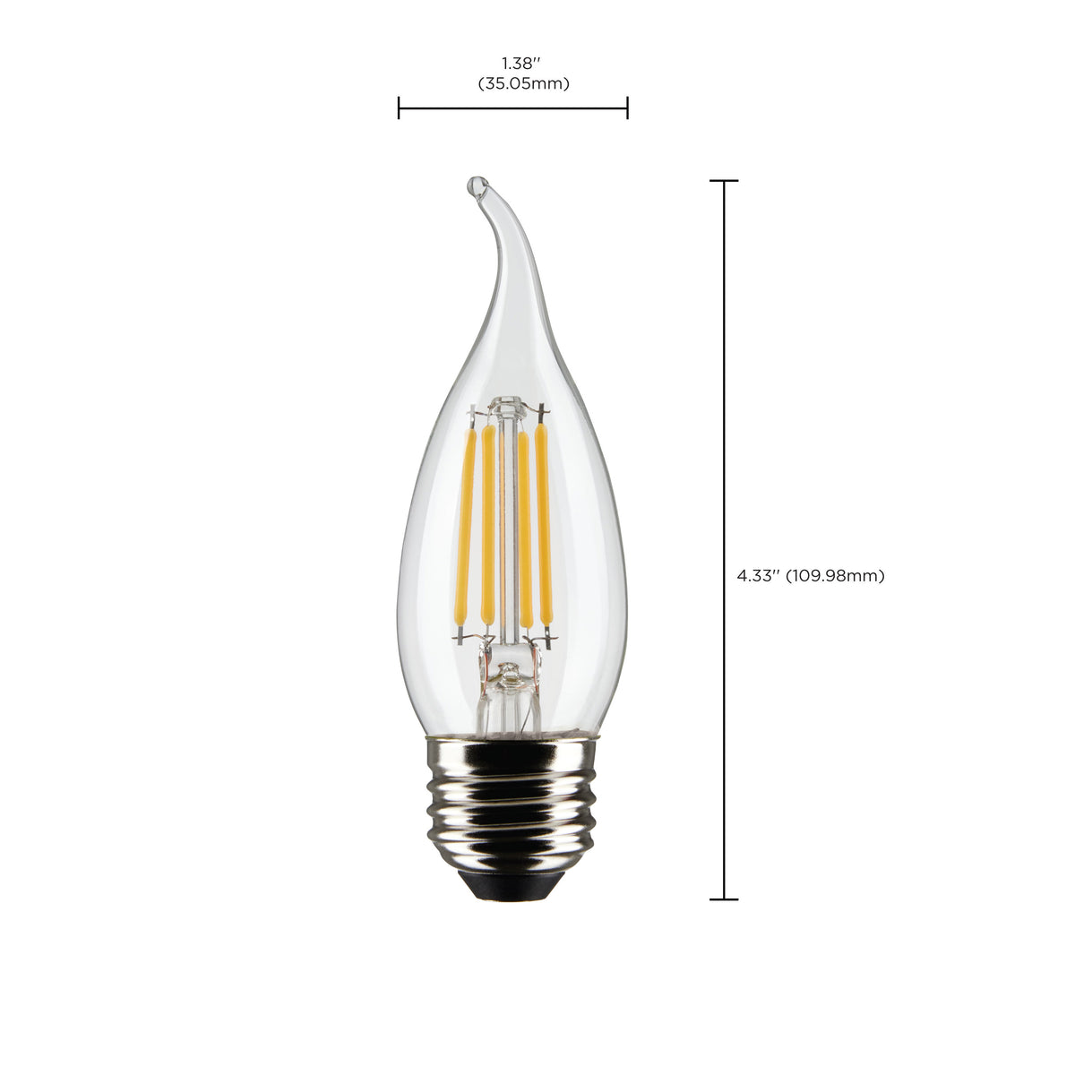 4 Watt CA10 LED Filament - Clear - Medium base - 90 CRI - 2700K - 120 Volt