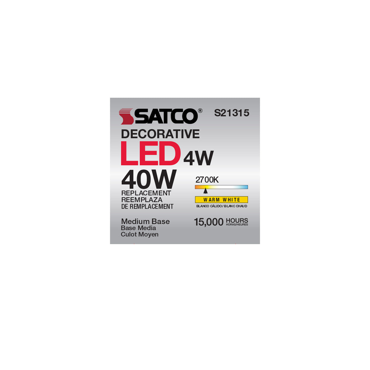 4 Watt CA10 LED Filament - Frost - Medium base - 90 CRI - 2700K - 120 Volt