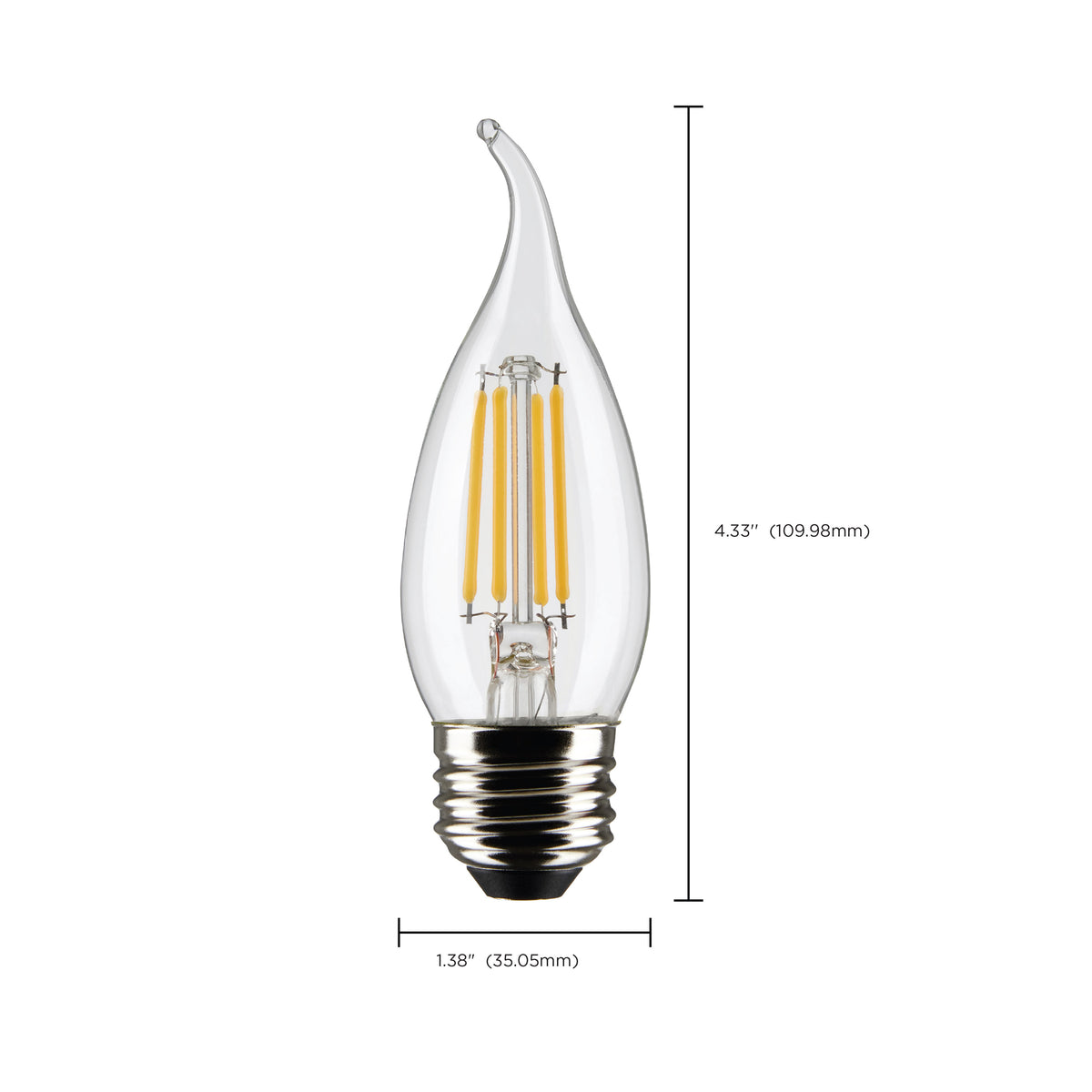 5.5 Watt CA10 LED Filament - Clear - Medium base - 90 CRI - 2700K - 120 Volt