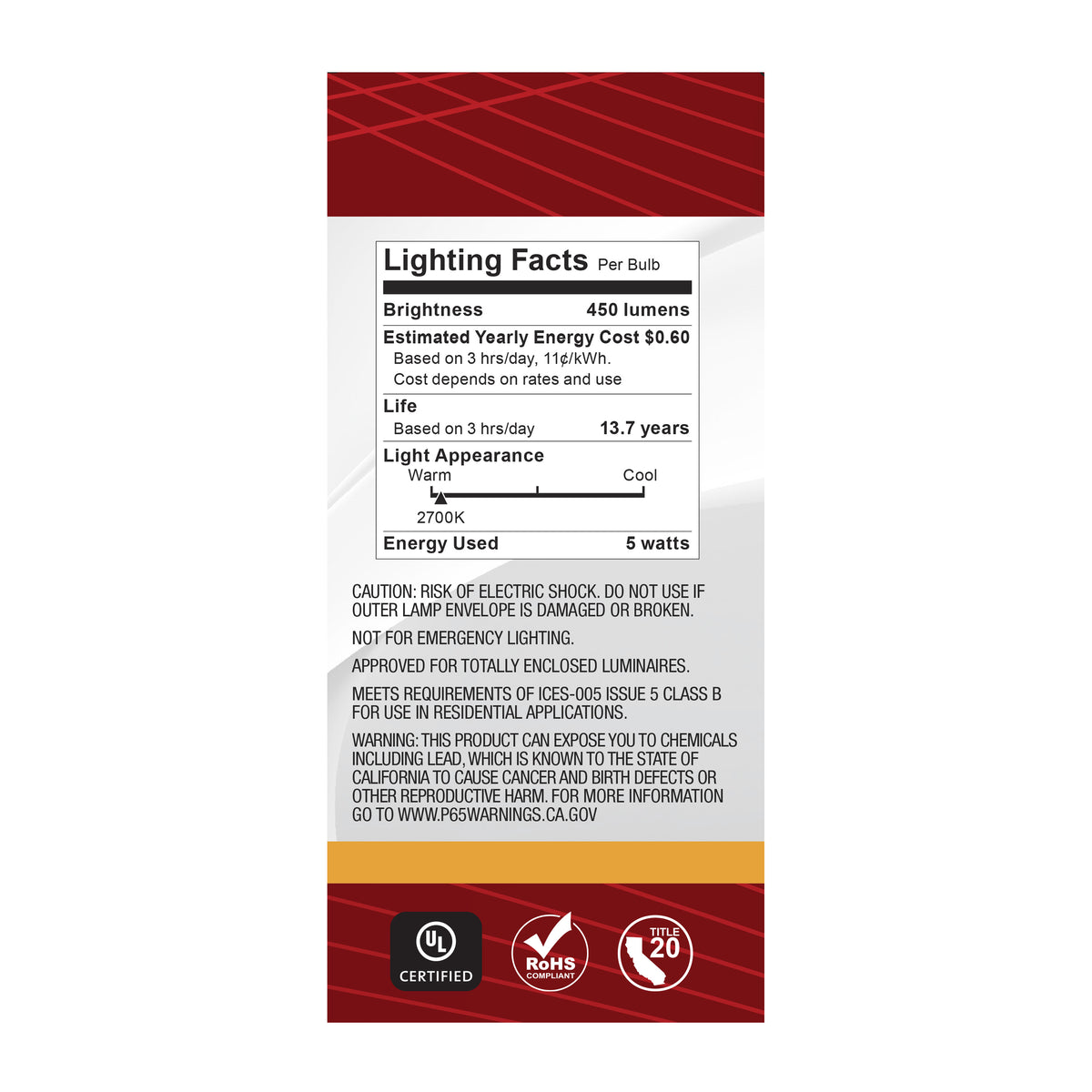 5 Watt BT15 LED Filament - Clear - Medium base - 90 CRI - 2700K - 120 Volt