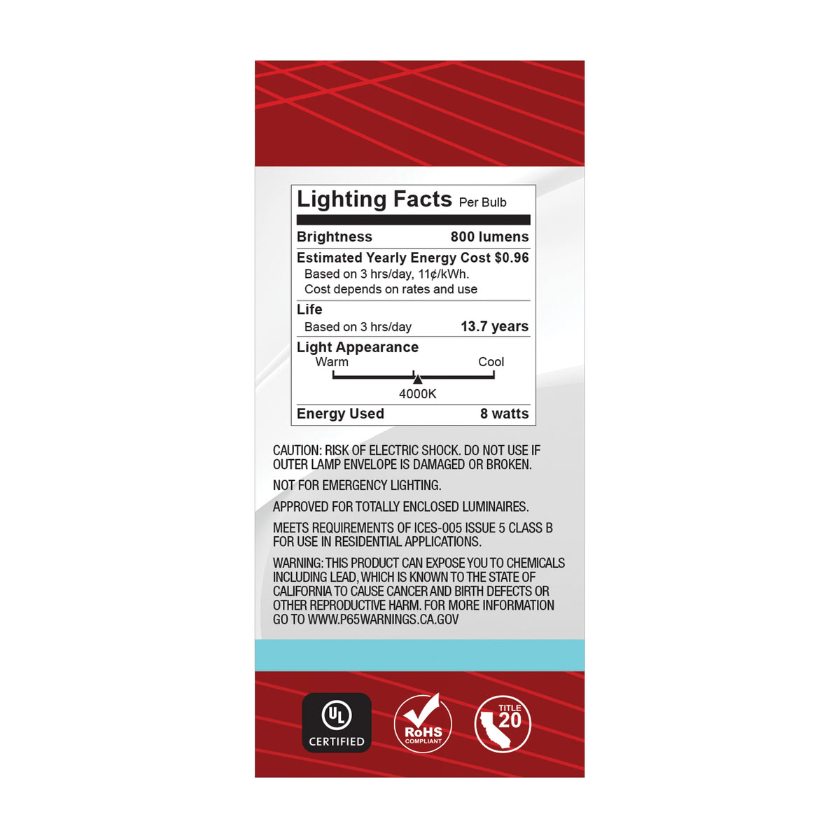 8 Watt BT15 LED Filament - White - Medium base - 90 CRI - 4000K - 120 Volt
