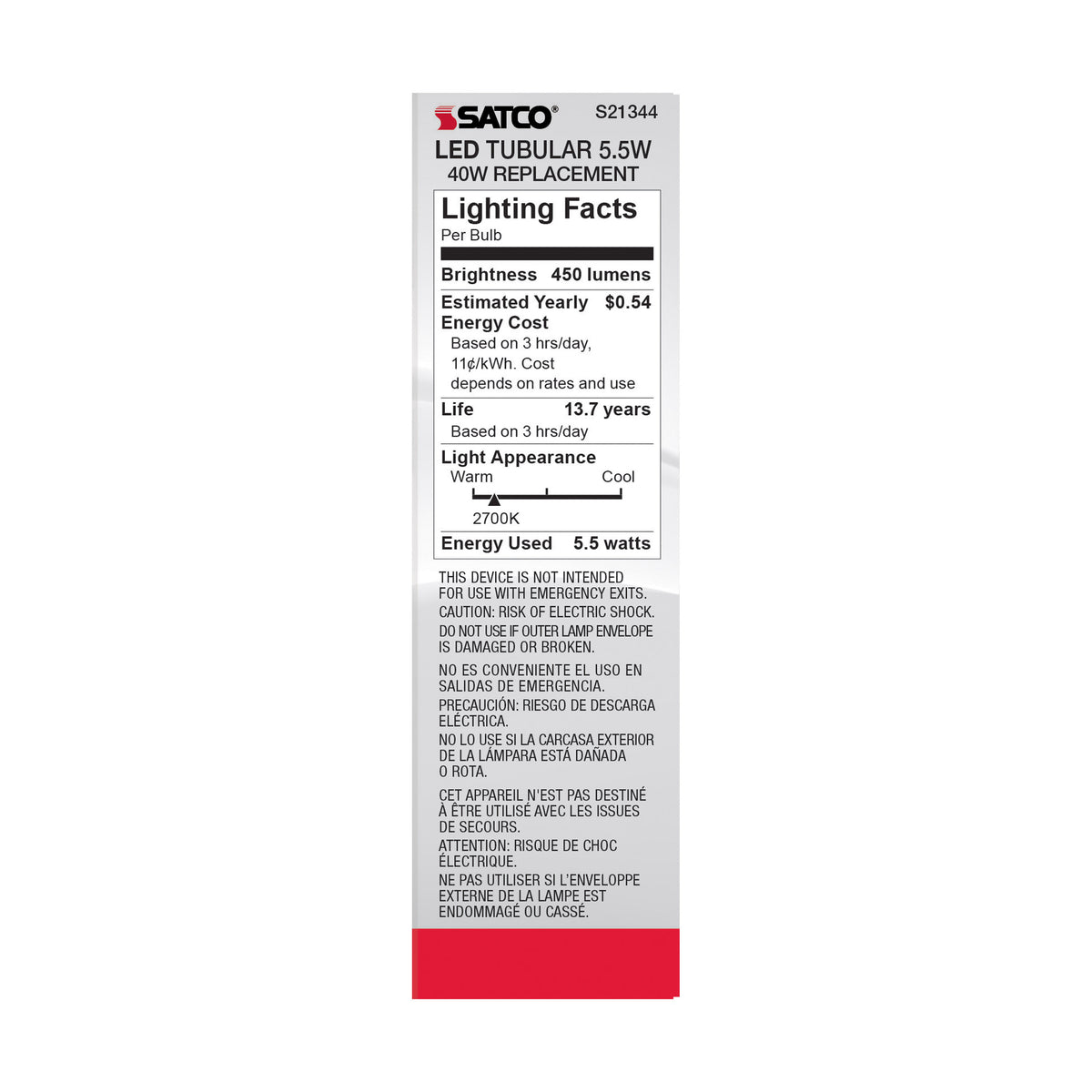 5.5 Watt T10 LED Filament - Clear - Medium base - 90 CRI - 2700K - 120 Volt
