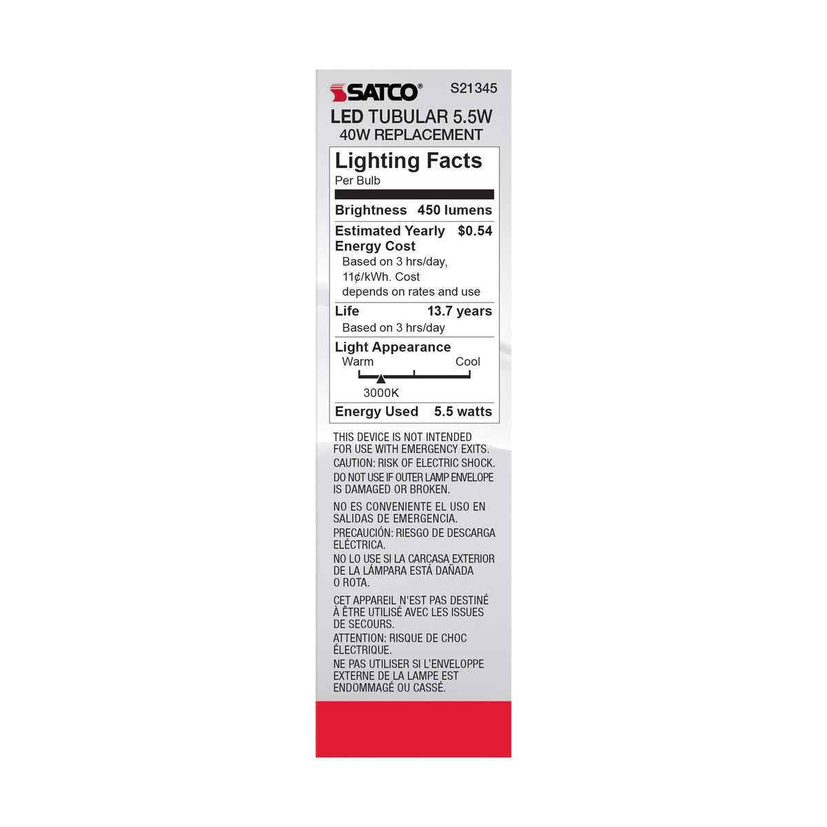 5.5 Watt T10 LED Filament - Clear - Medium base - 90 CRI - 3000K - 120 Volt