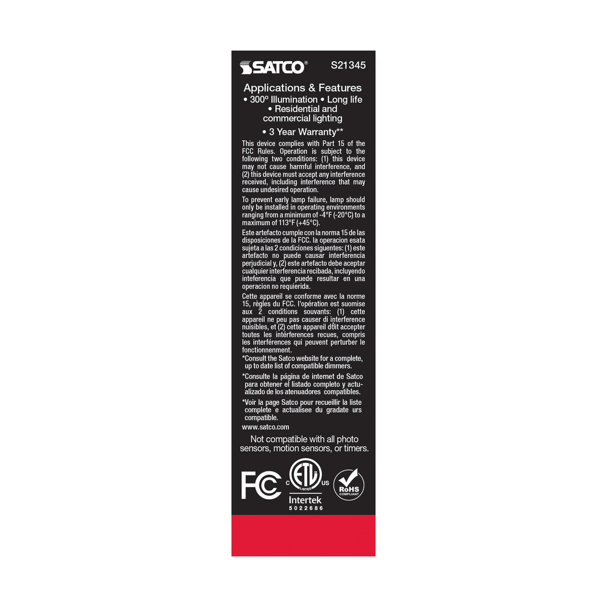 5.5 Watt T10 LED Filament - Clear - Medium base - 90 CRI - 3000K - 120 Volt