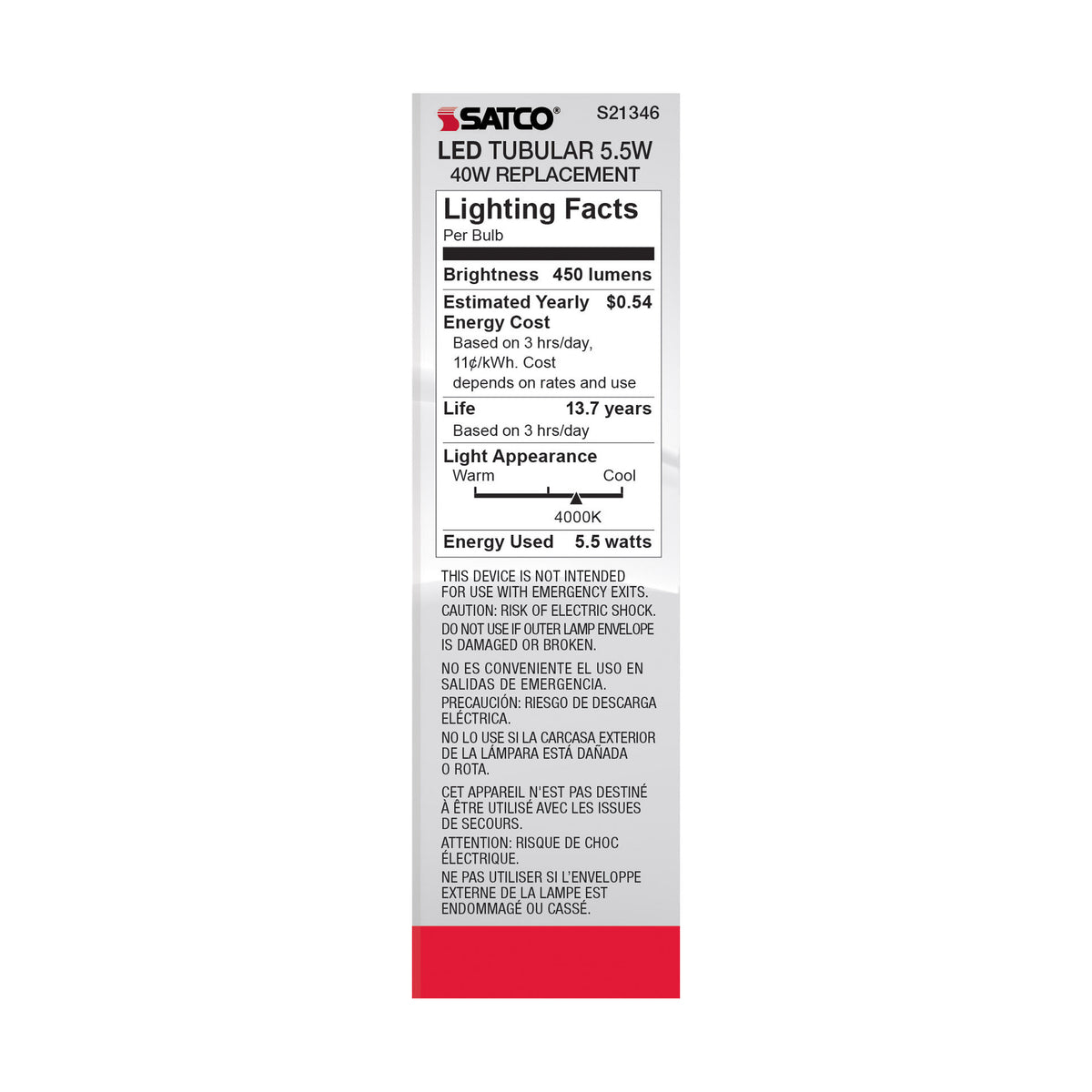 5.5 Watt T10 LED Filament - Clear - Medium base - 90 CRI - 4000K - 120 Volt