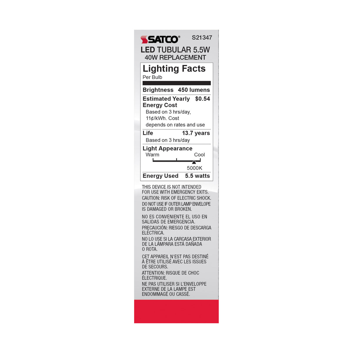5.5 Watt T10 LED Filament - Clear - Medium base - 90 CRI - 5000K - 120 Volt
