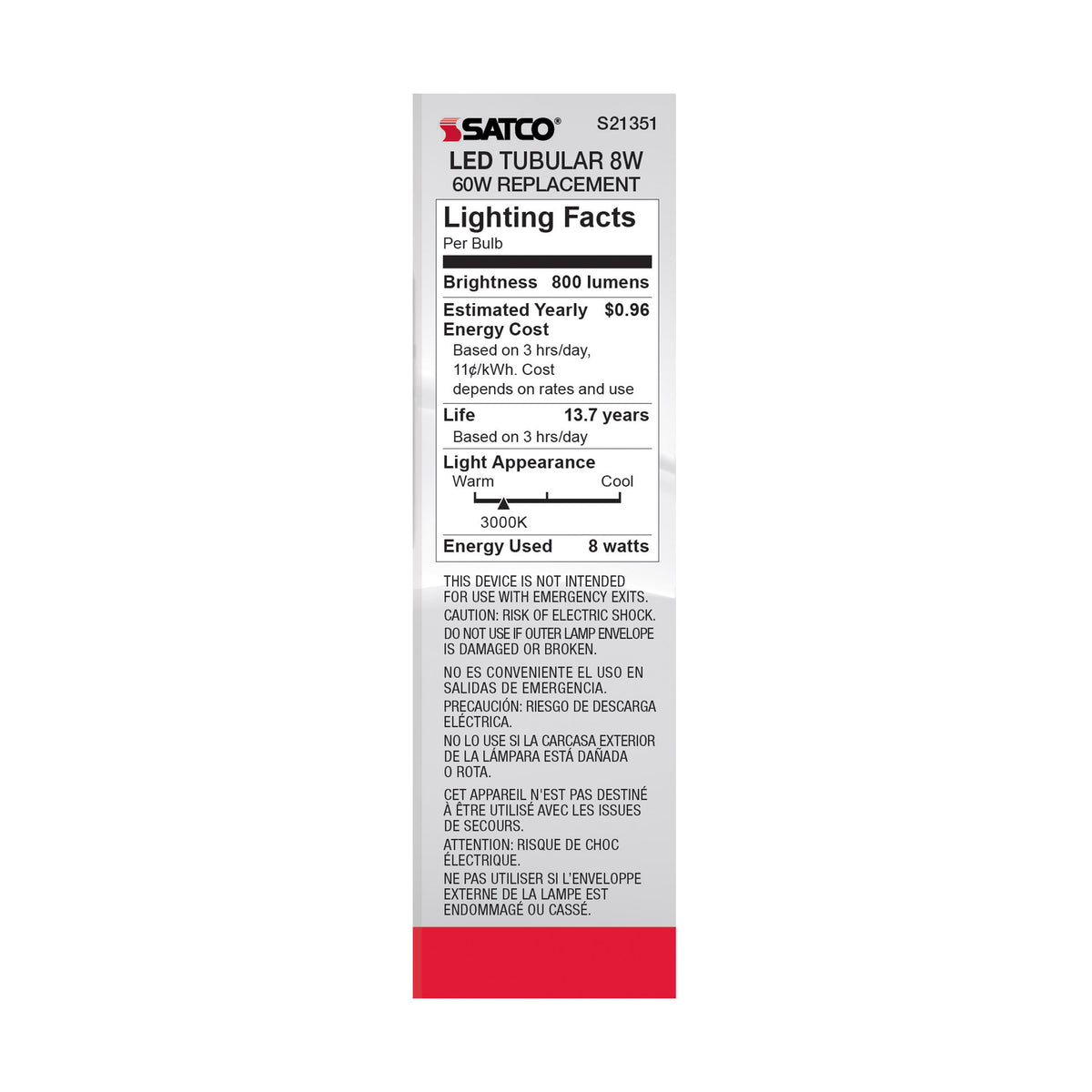 8 Watt T10 LED Filament - Clear - Medium base - 90 CRI - 3000K - 120 Volt