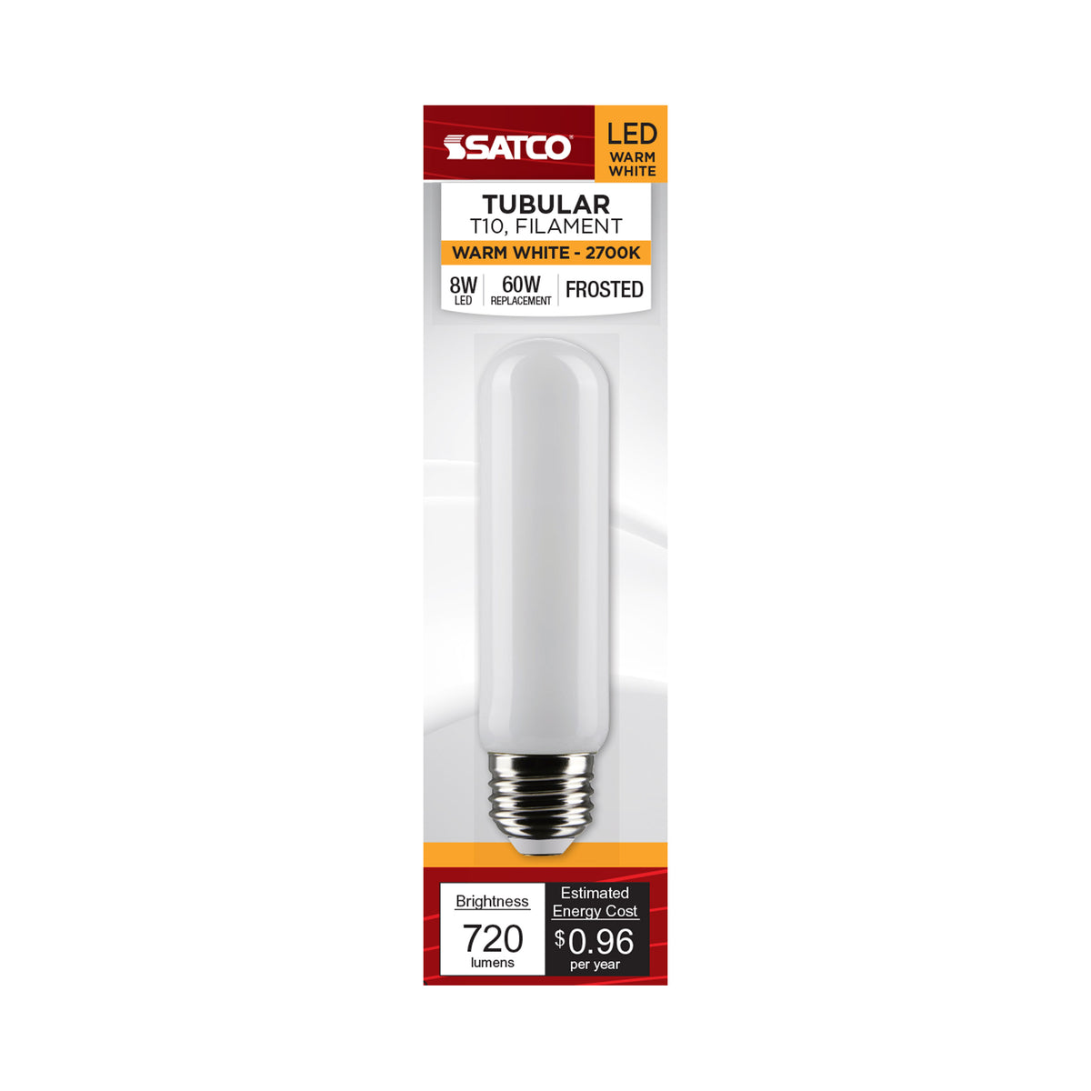 8 Watt T10 LED Filament - Frost - Medium base - 90 CRI - 2700K - 120 Volt