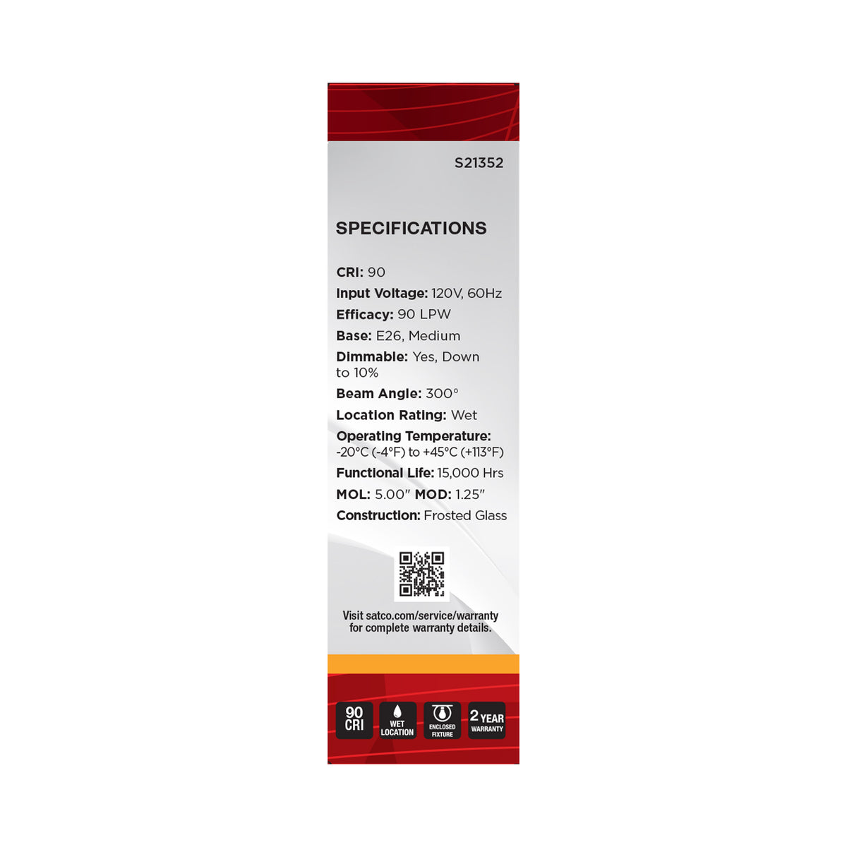 8 Watt T10 LED Filament - Frost - Medium base - 90 CRI - 2700K - 120 Volt