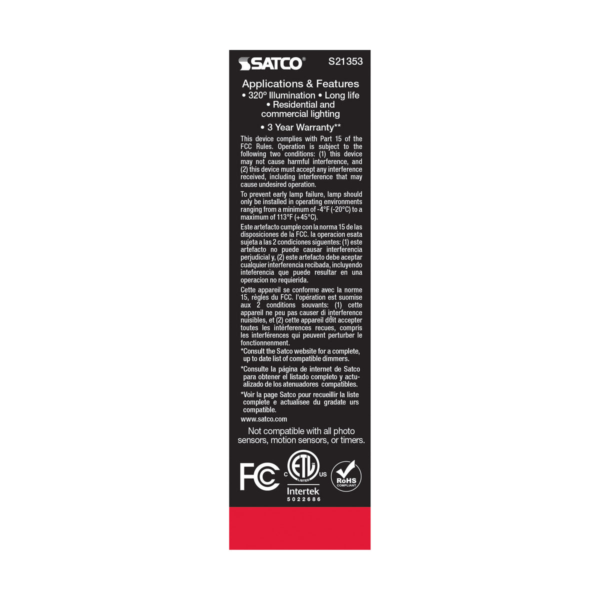 8 Watt T10 LED Filament - Frost - Medium base - 90 CRI - 3000K - 120 Volt
