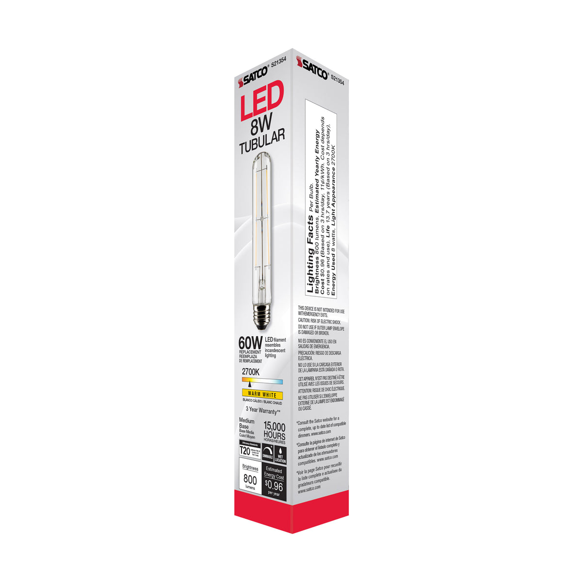 8 Watt T9 LED Filament - Clear - Medium base - 90 CRI - 2700K - 120 Volt