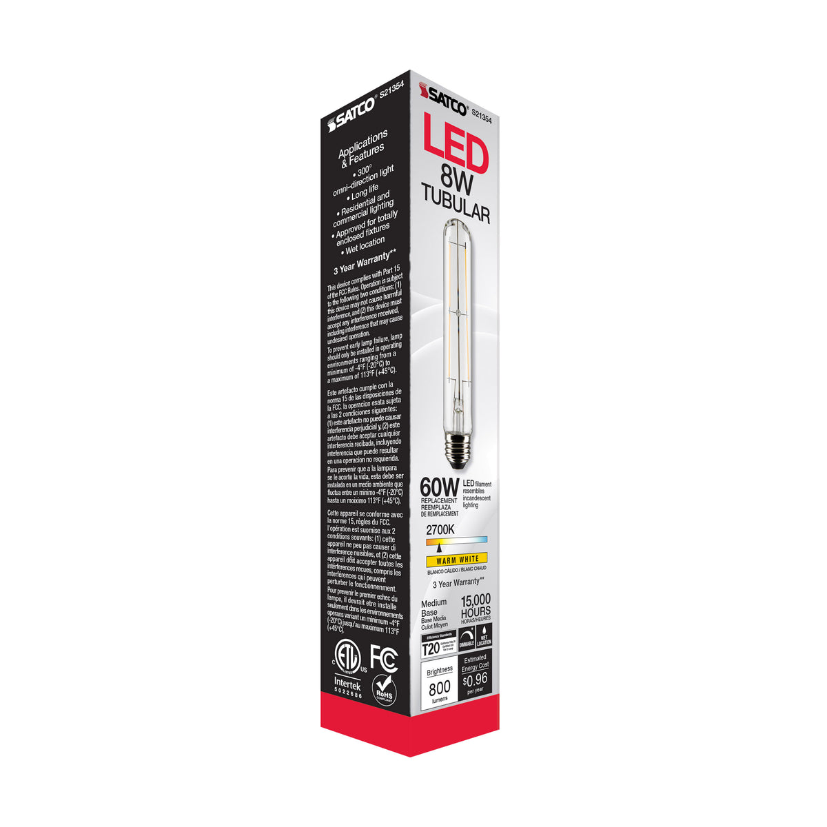 8 Watt T9 LED Filament - Clear - Medium base - 90 CRI - 2700K - 120 Volt
