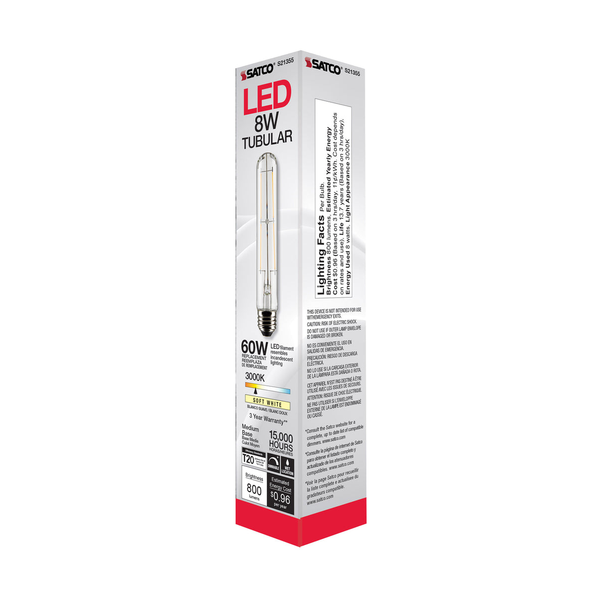 8 Watt T9 LED Filament - Clear - Medium base - 90 CRI - 3000K - 120 Volt