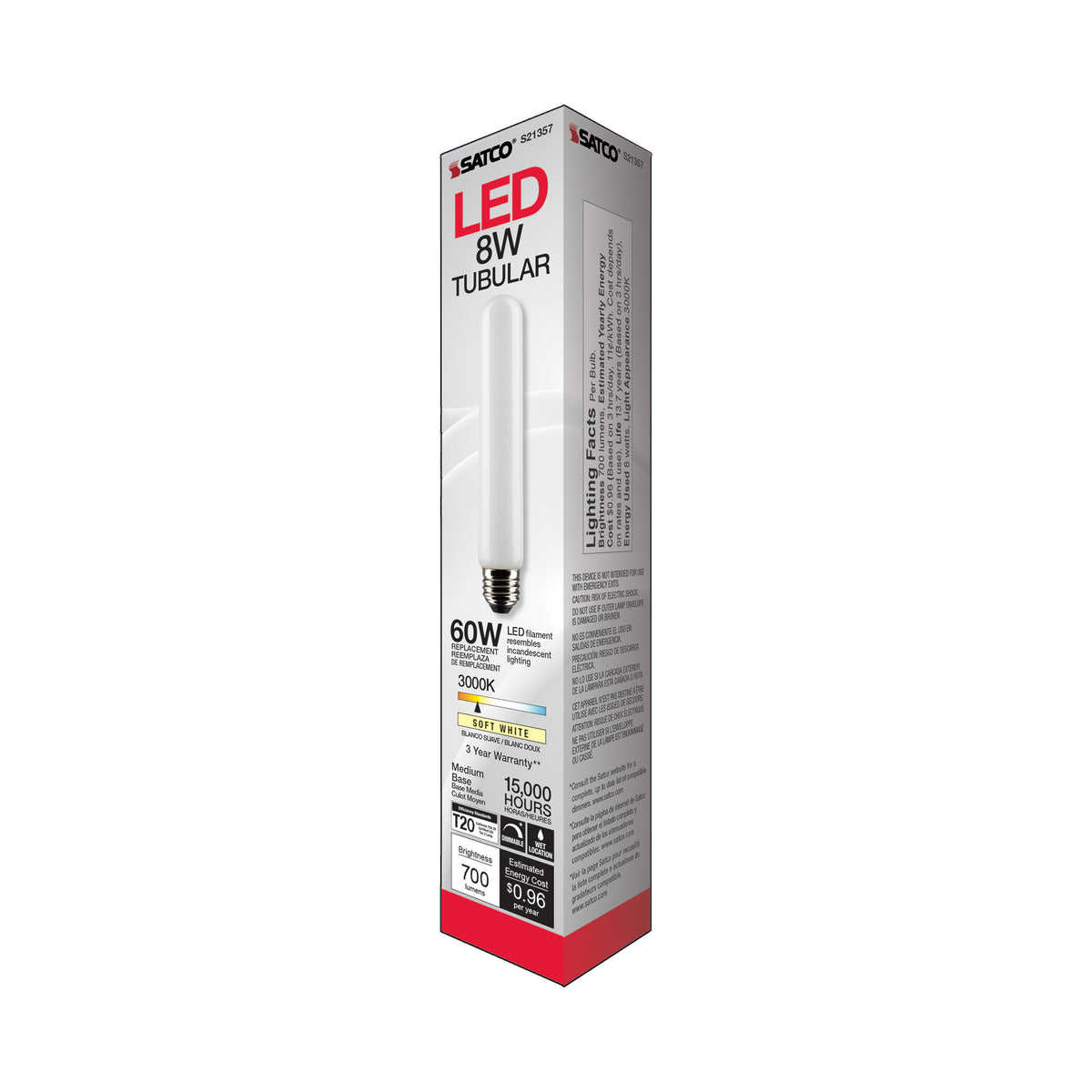 8 Watt T9 LED Filament - Frost - Medium base - 90 CRI - 3000K - 120 Volt
