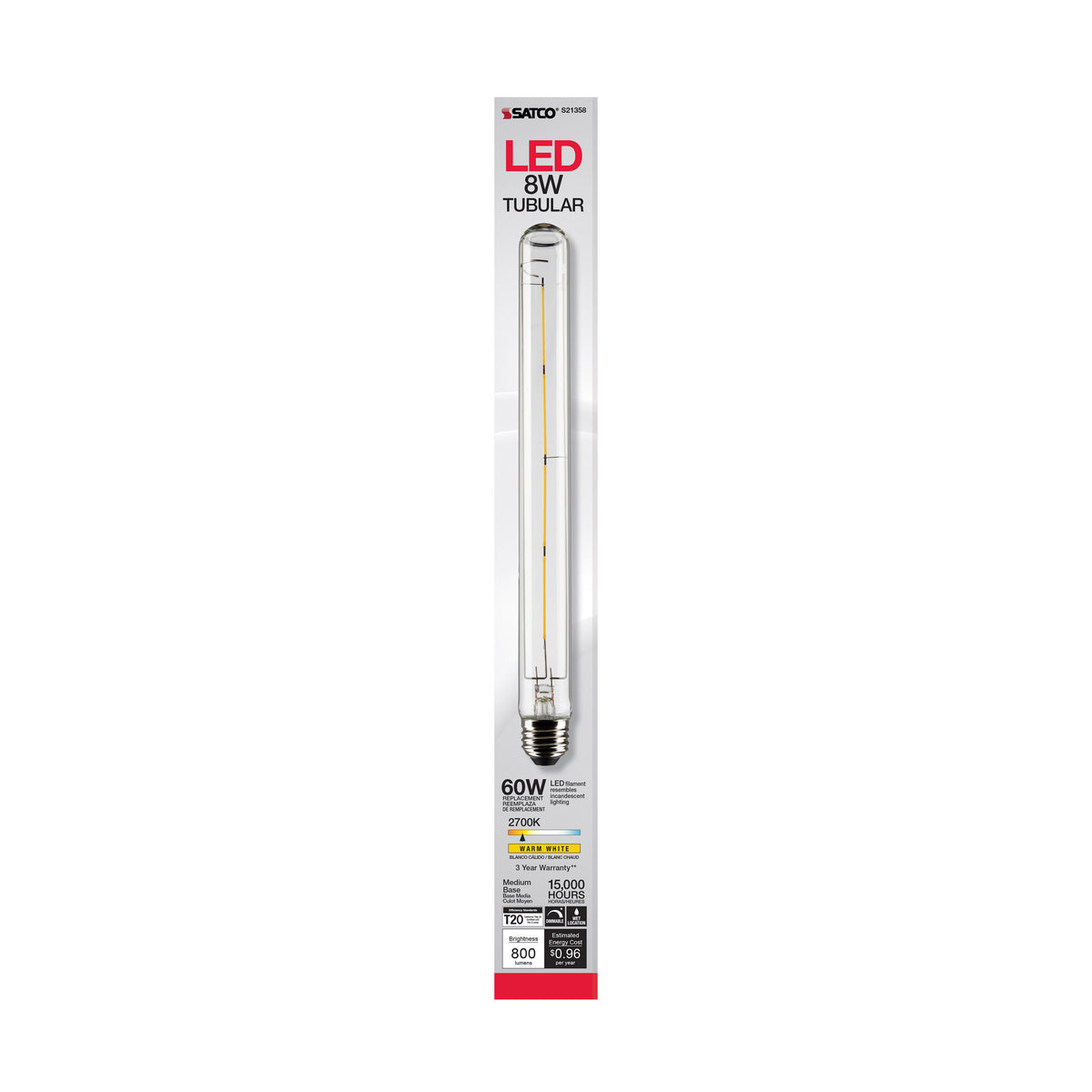 8 Watt T9 LED Filament - Clear - Medium base - 90 CRI - 2700K - 120 Volt