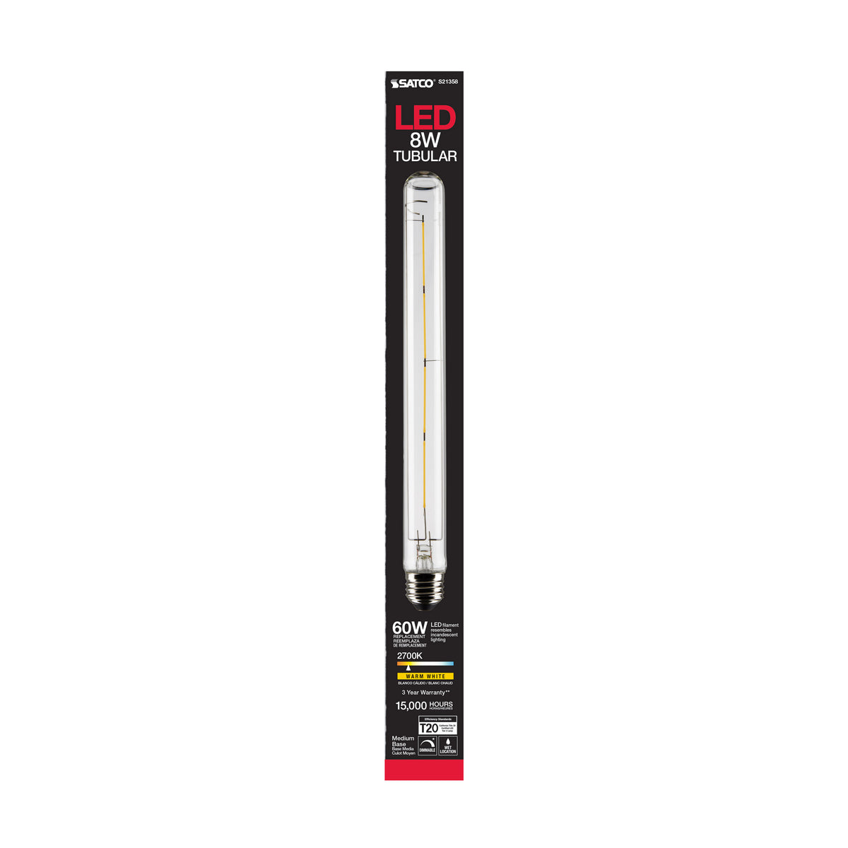 8 Watt T9 LED Filament - Clear - Medium base - 90 CRI - 2700K - 120 Volt