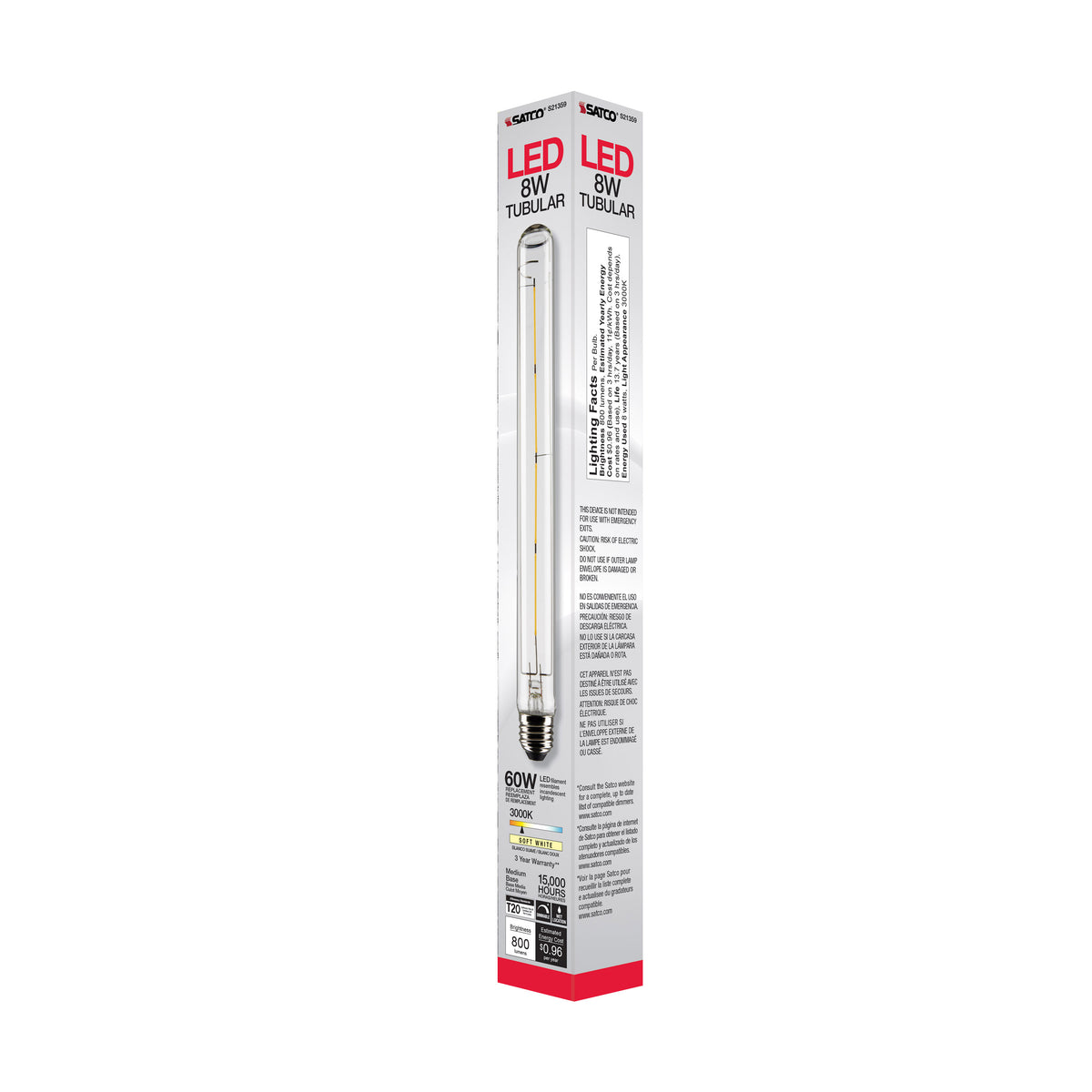 8 Watt T9 LED Filament - Clear - Medium base - 90 CRI - 3000K - 120 Volt