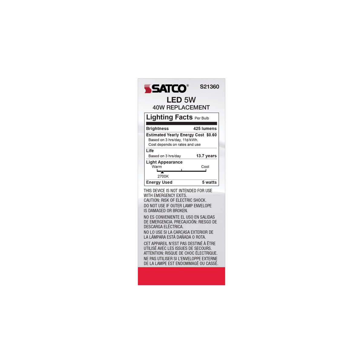 5 Watt ST19 LED Filament - Clear - Medium base - 90 CRI - 2700K - 120 Volt