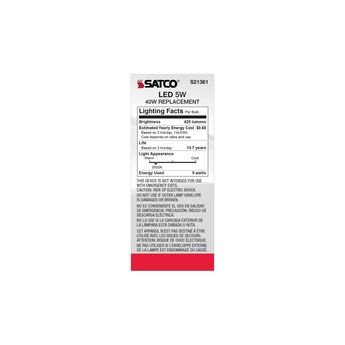 5 Watt ST19 LED Filament - Clear - Medium base - 90 CRI - 3000K - 120 Volt