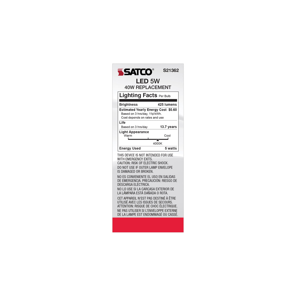 5 Watt ST19 LED Filament - Clear - Medium base - 90 CRI - 4000K - 120 Volt