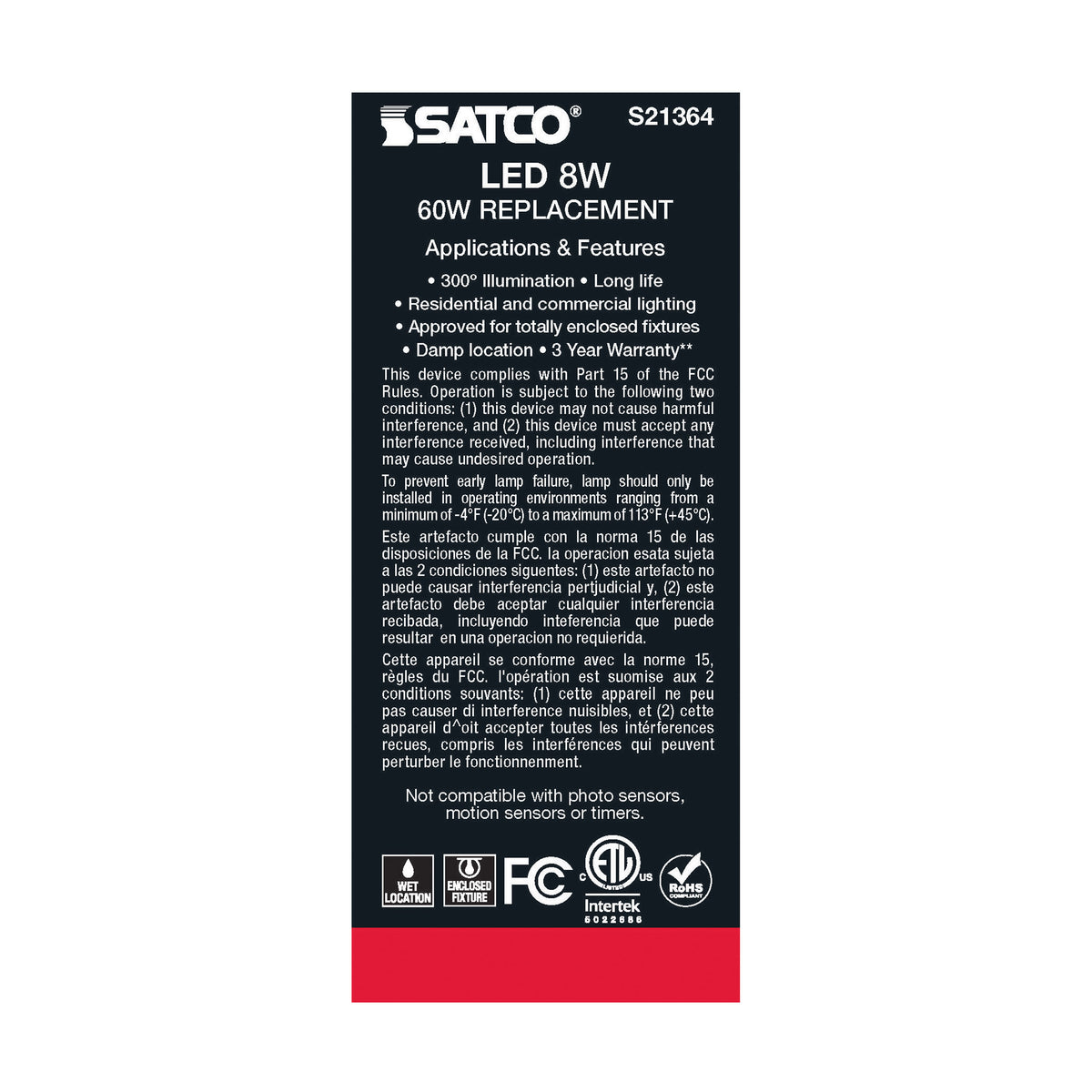 8 Watt ST19 LED Filament - Clear - Medium base - 90 CRI - 3000K - 120 Volt