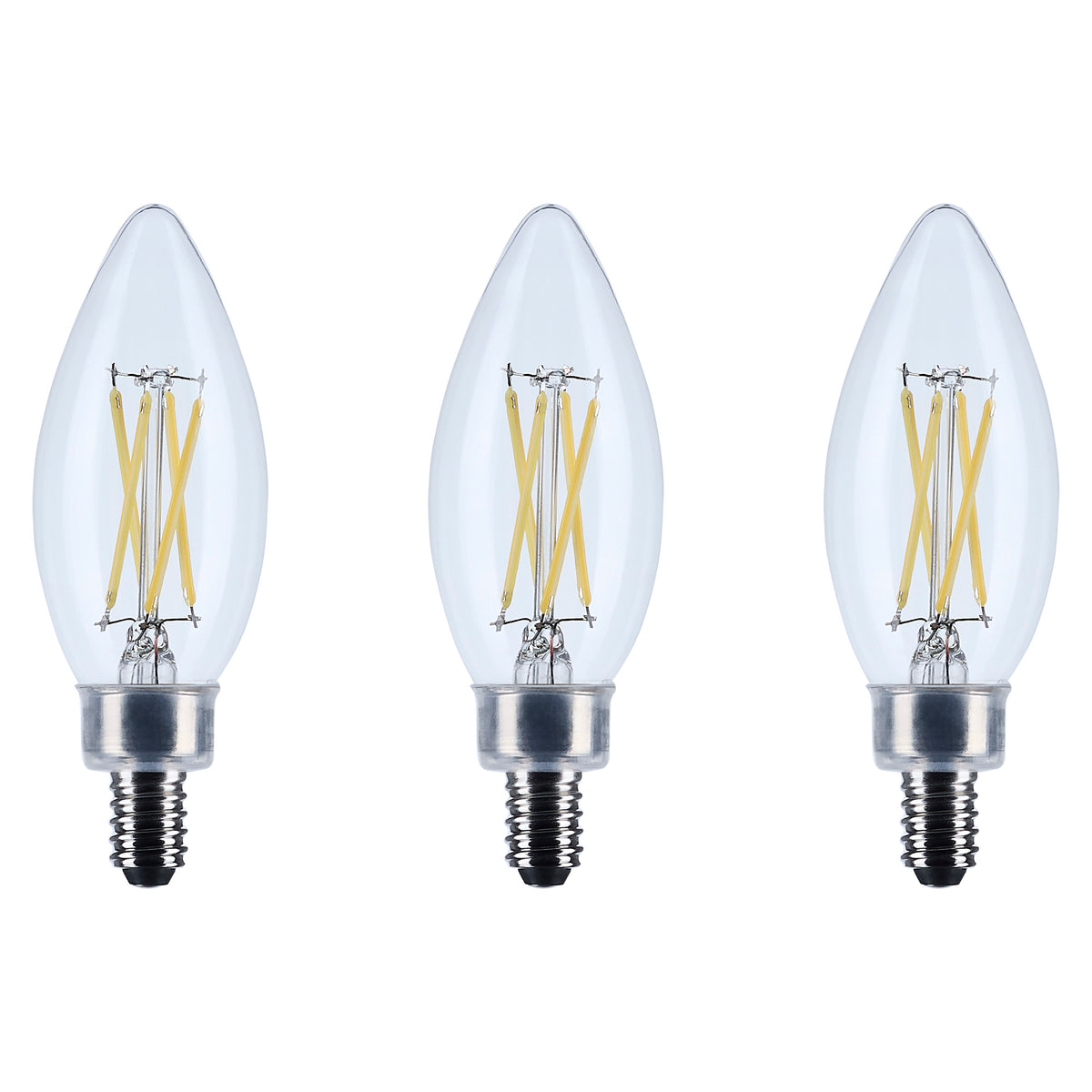 4 Watt B11 LED Filament - Clear - Candelabra base - 90 CRI - 3000K - 120 Volt - 3-Pack for hospitality spaces and restaurants