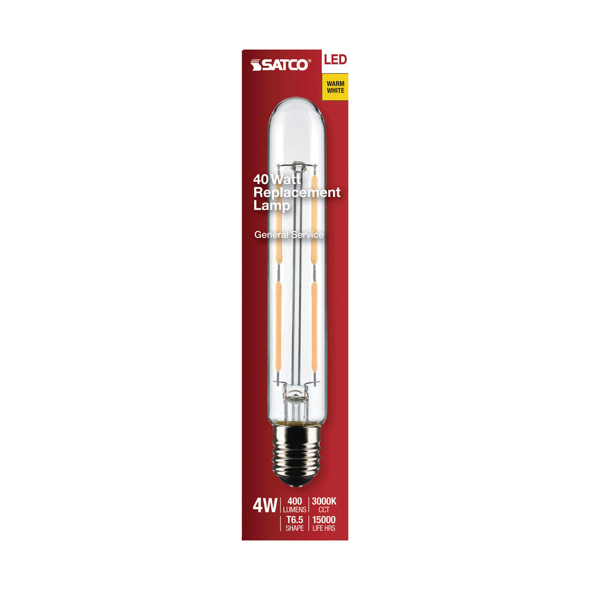 4 Watt T6.5 LED Filament - Clear - Intermediate Base - 3000K - 400 Lumens - 120 Volt