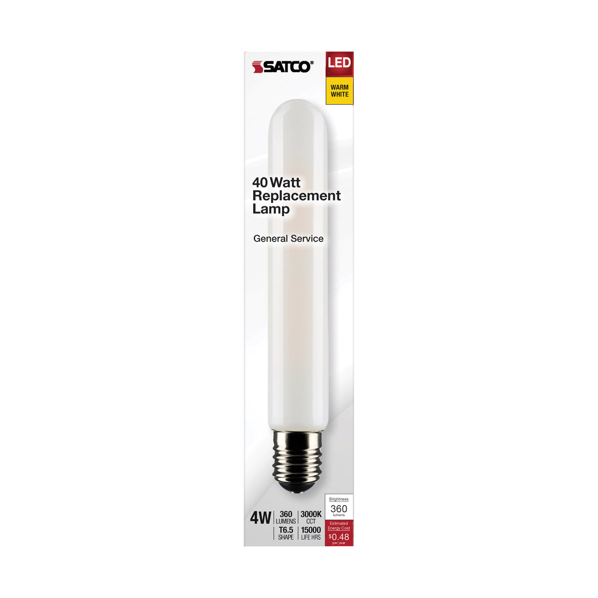 4 Watt T6.5 LED Filament - Frosted - Intermediate Base - 3000K - 360 Lumens - 120 Volt