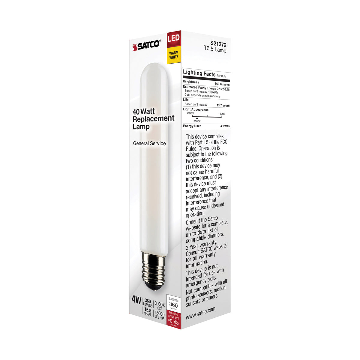 4 Watt T6.5 LED Filament - Frosted - Intermediate Base - 3000K - 360 Lumens - 120 Volt