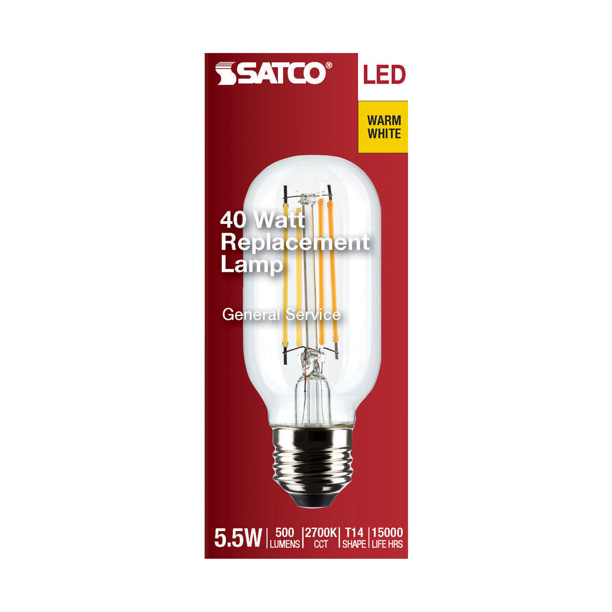 5.5 Watt T14 LED Filament - Clear - Medium Base - 2700K - 500 Lumens - 120 Volt