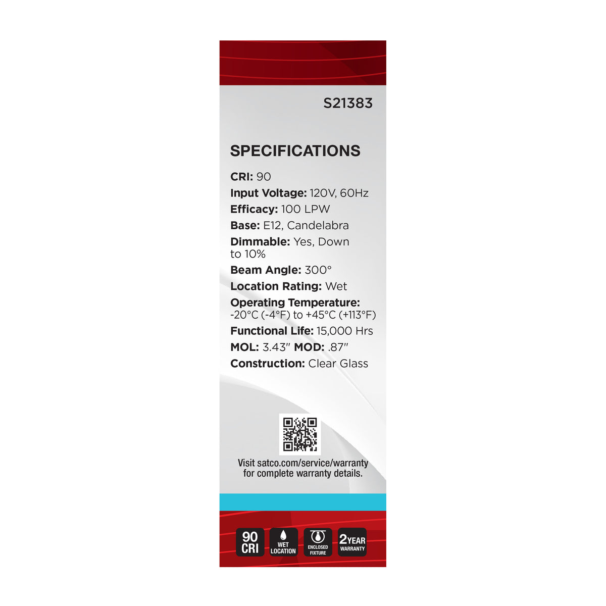 4 Watt T6 LED - 5000K CCT - Candelabra Base - Dimmable - 120 Volt