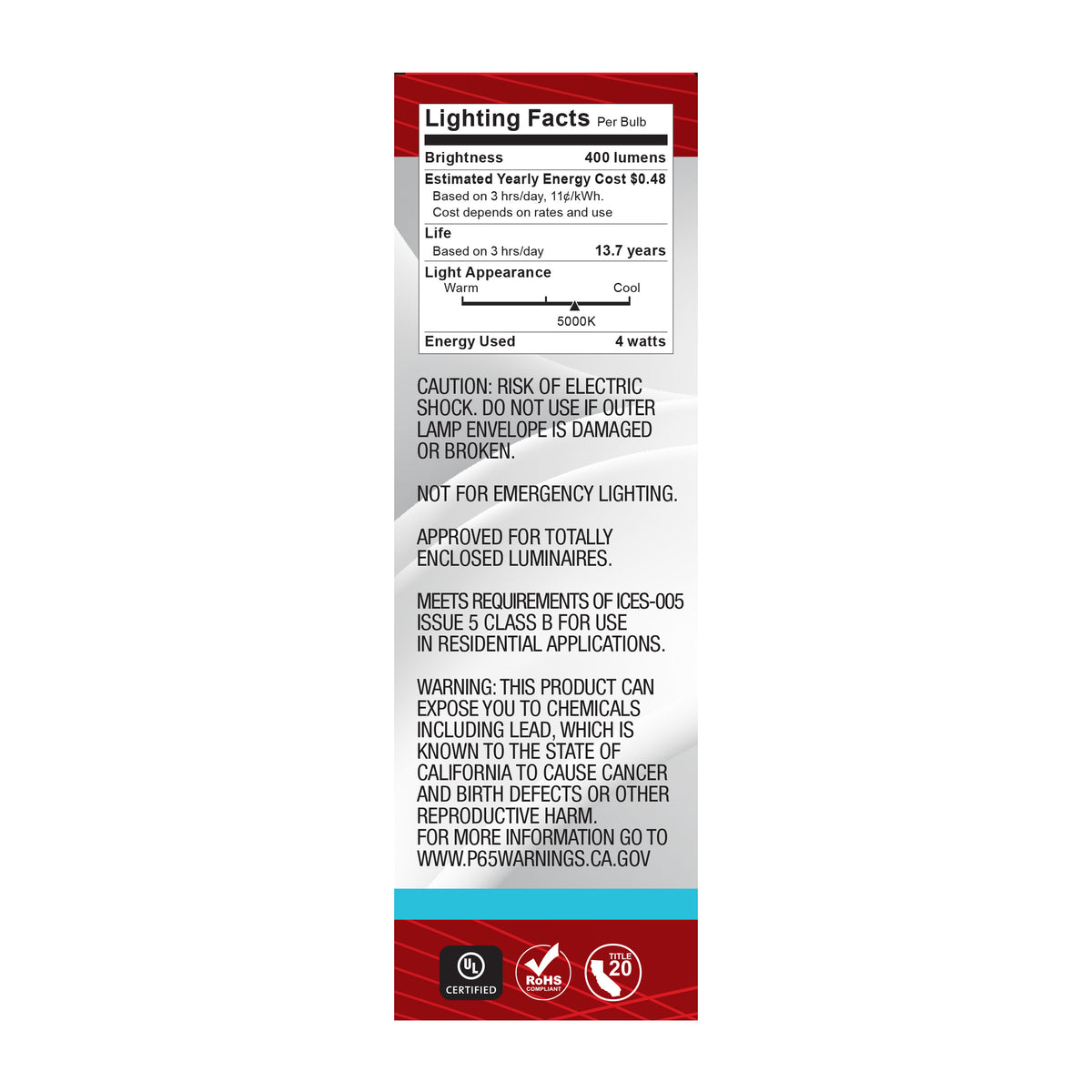 4 Watt T6 LED - 5000K CCT - Candelabra Base - Dimmable - 120 Volt