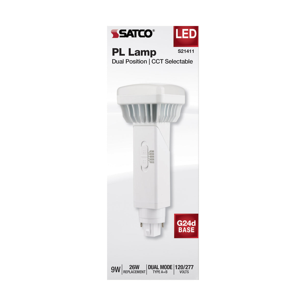 9 Watt PL 2-Pin LED - 1100 Lumens - G24d Base - CCT Selectable - White Finish - 120-277 Volts
