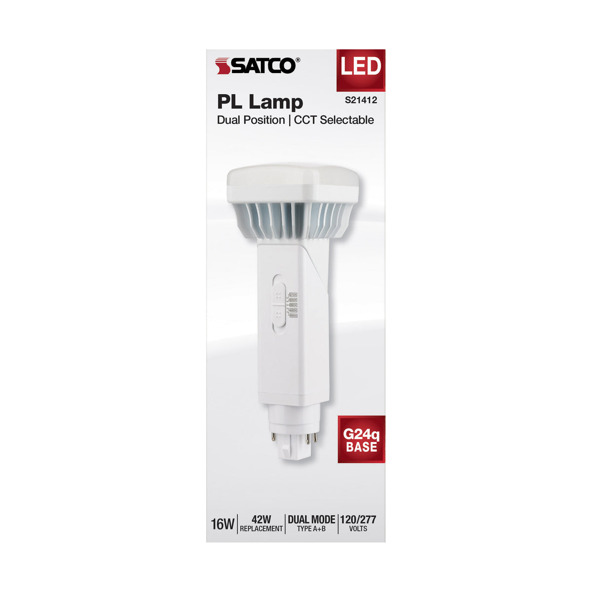 16 Watt PL 4-Pin LED - 1850 Lumens - G24q Base - CCT Selectable - White Finish - 120-277 Volts