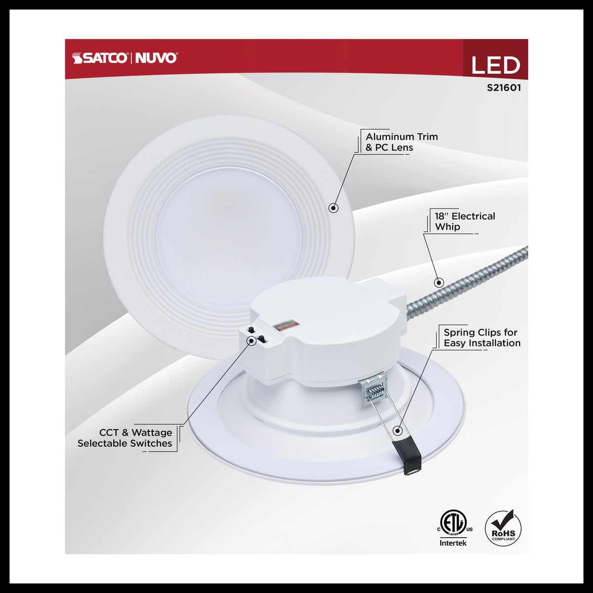 Plus Series Commercial LED Downlight - 6 Inch Round - 18.5W/15.7W/13.2W Wattage Selectable - 2700K/3000K/3500K/4000K/5000K CCT Selectable - 120-347 Volt - Dual Dimming - Color trim accessories available