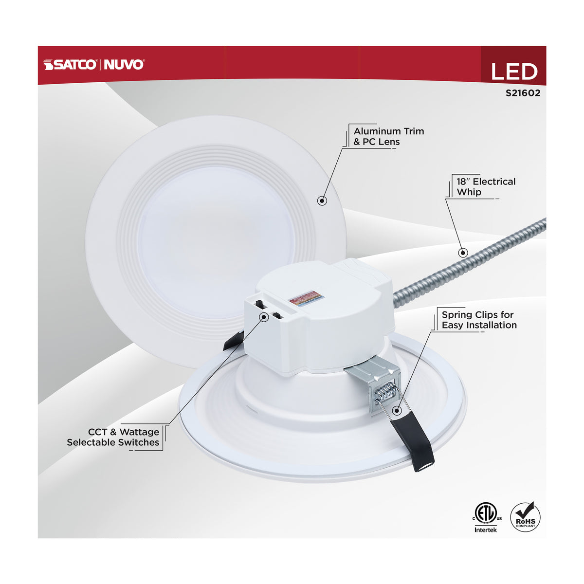Plus Series Commercial LED Downlight - 8 Inch Round - 25.5W/22.5W/17.2W Wattage Selectable - 2700K/3000K/3500K/4000K/5000K CCT Selectable - 120-347 Volt - Dual Dimming - Color trim accessories available