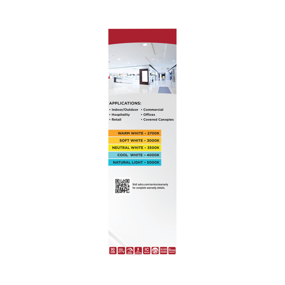 Plus Series Commercial LED Downlight - 10 Inch Square - 35W/29W/24W Wattage Selectable - 2700K/3000K/3500K/4000K/5000K CCT Selectable - 120-277 Volt - Dual Dimming - Color trim accessories available
