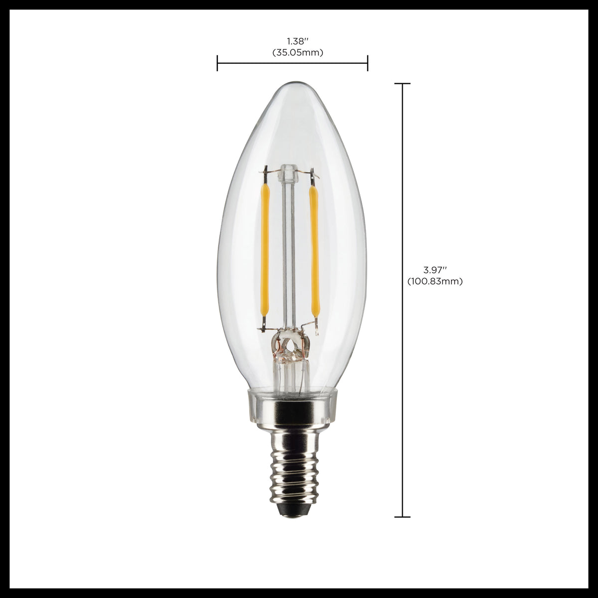 3 Watt B11 LED Filament - Clear - Candelabra Base - 2700K - 200 Lumens - 120 Volt - 2-Pack