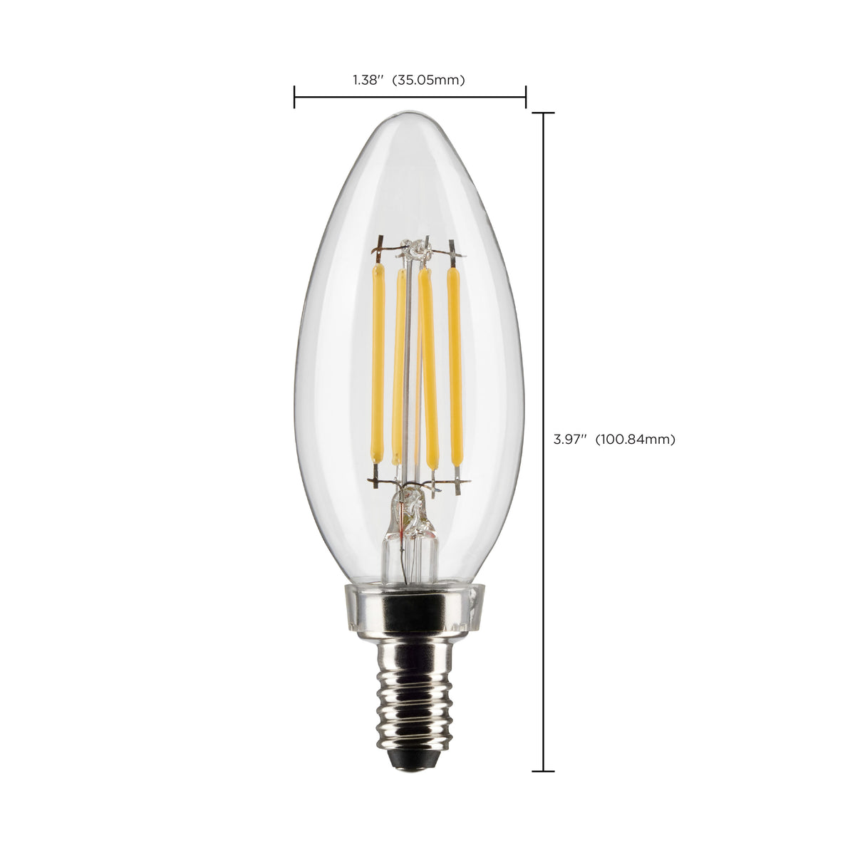 4 Watt B11 LED Filament - Clear - Candelabra Base - 5000K - 350 Lumens - 120 Volt - 2-Pack