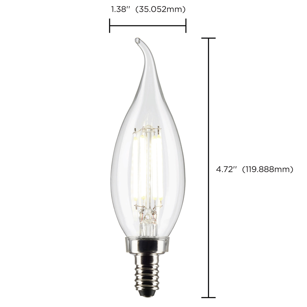 4 Watt CA10 LED Filament - Clear - Candelabra Base - 3000K - 350 Lumens - 120 Volt - 2-Pack