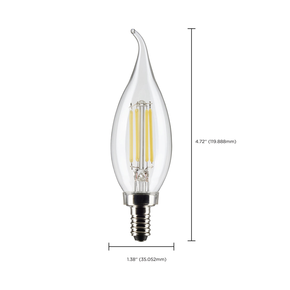 5.5 Watt CA10 LED Filament - Clear - Candelabra Base - 2700K - 500 Lumens - 120 Volt - 2-Pack