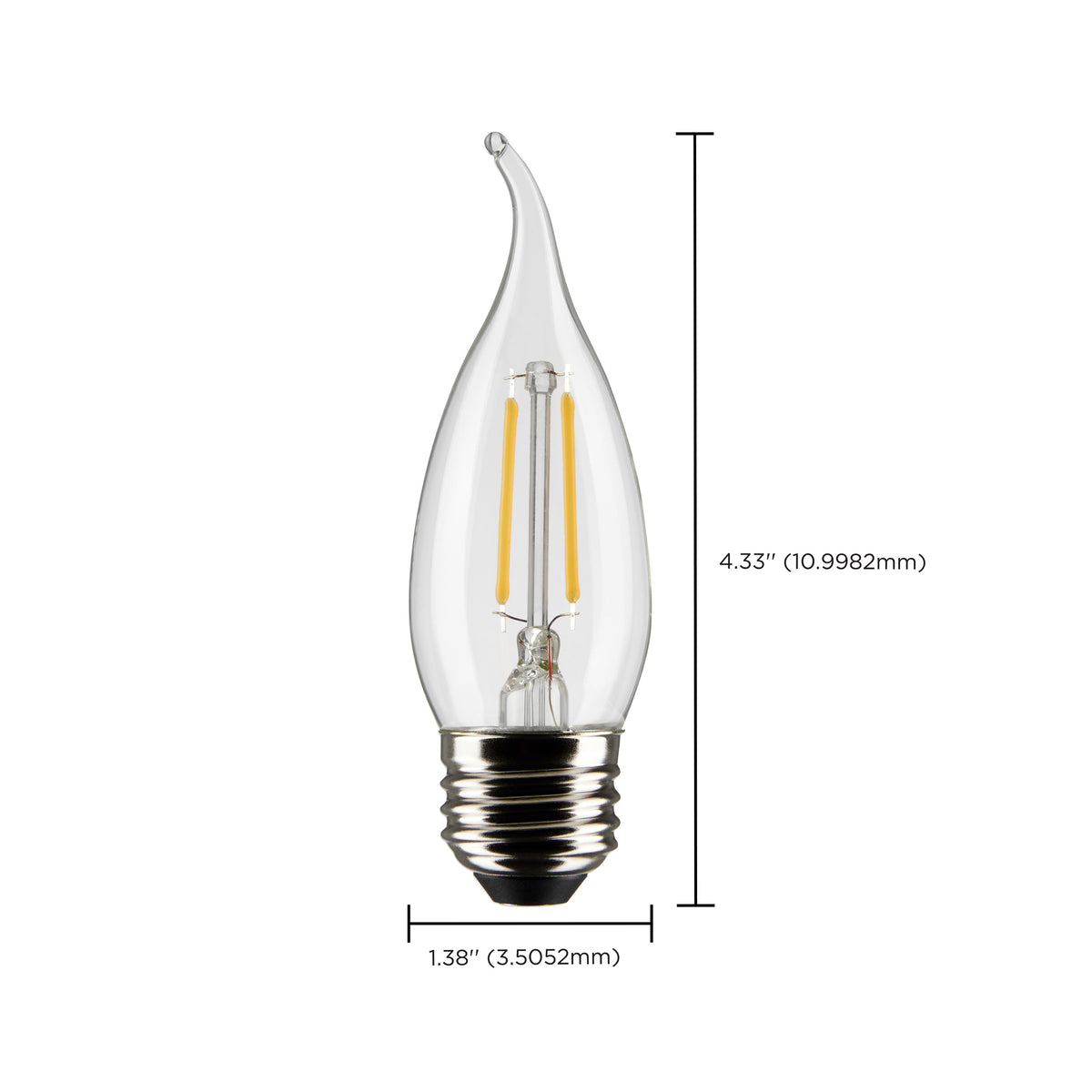 3 Watt CA10 LED Filament - Clear - Medium Base - 2700K - 250 Lumens - 120 Volt - 2-Pack