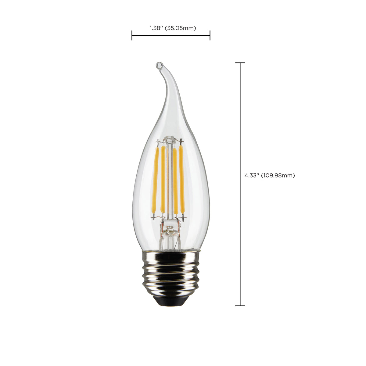 4 Watt CA10 LED Filament - Clear - Medium Base - 2700K - 350 Lumens - 120 Volt - 2-Pack