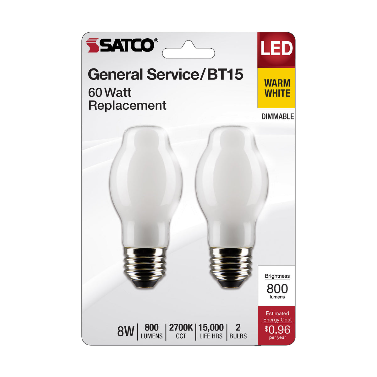 8 Watt BT15 LED Filament - White - Medium Base - 2700K - 800 Lumens - 120 Volt