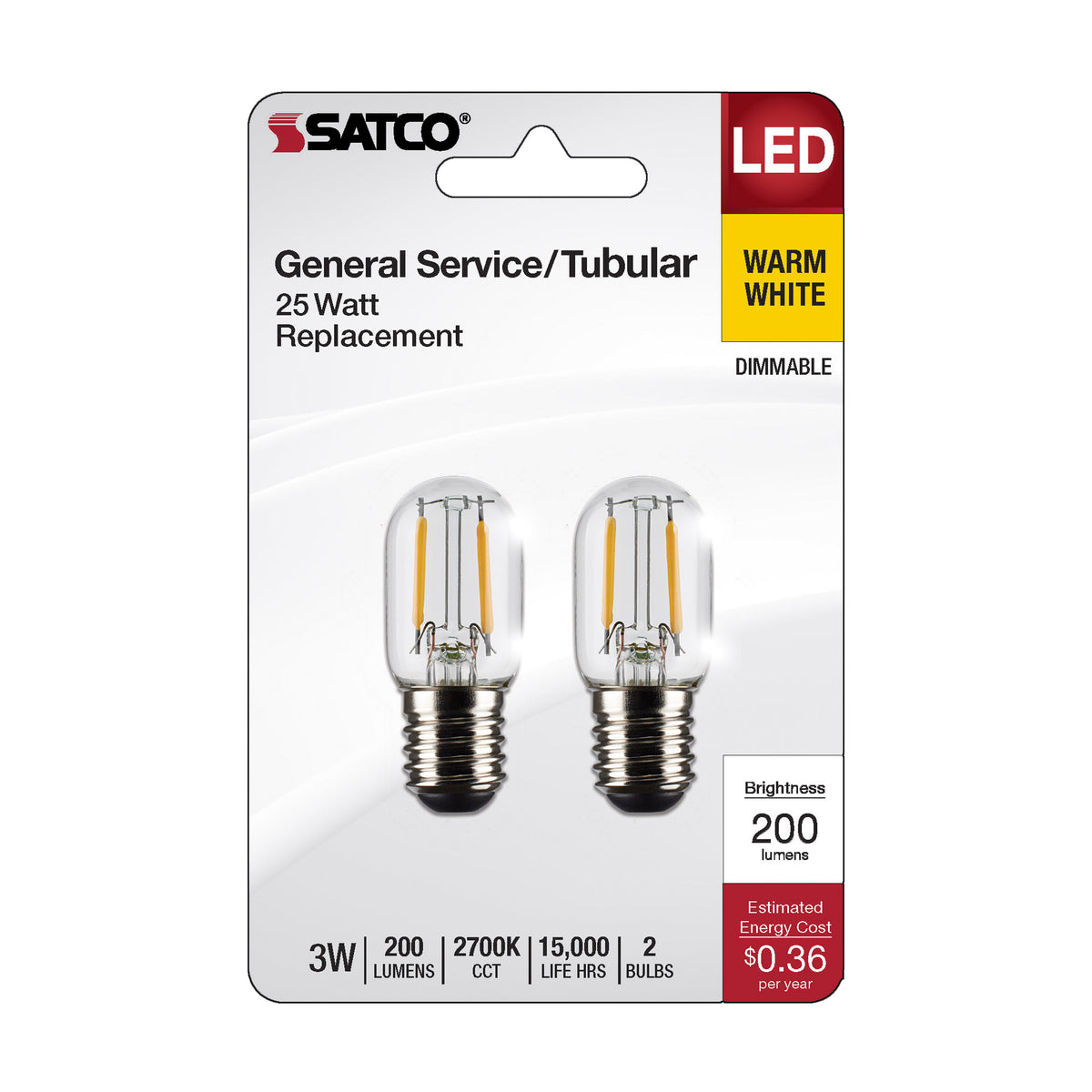 3 Watt T6.5 LED Filament - Clear - Intermediate Base - 200 Lumens - 2700K