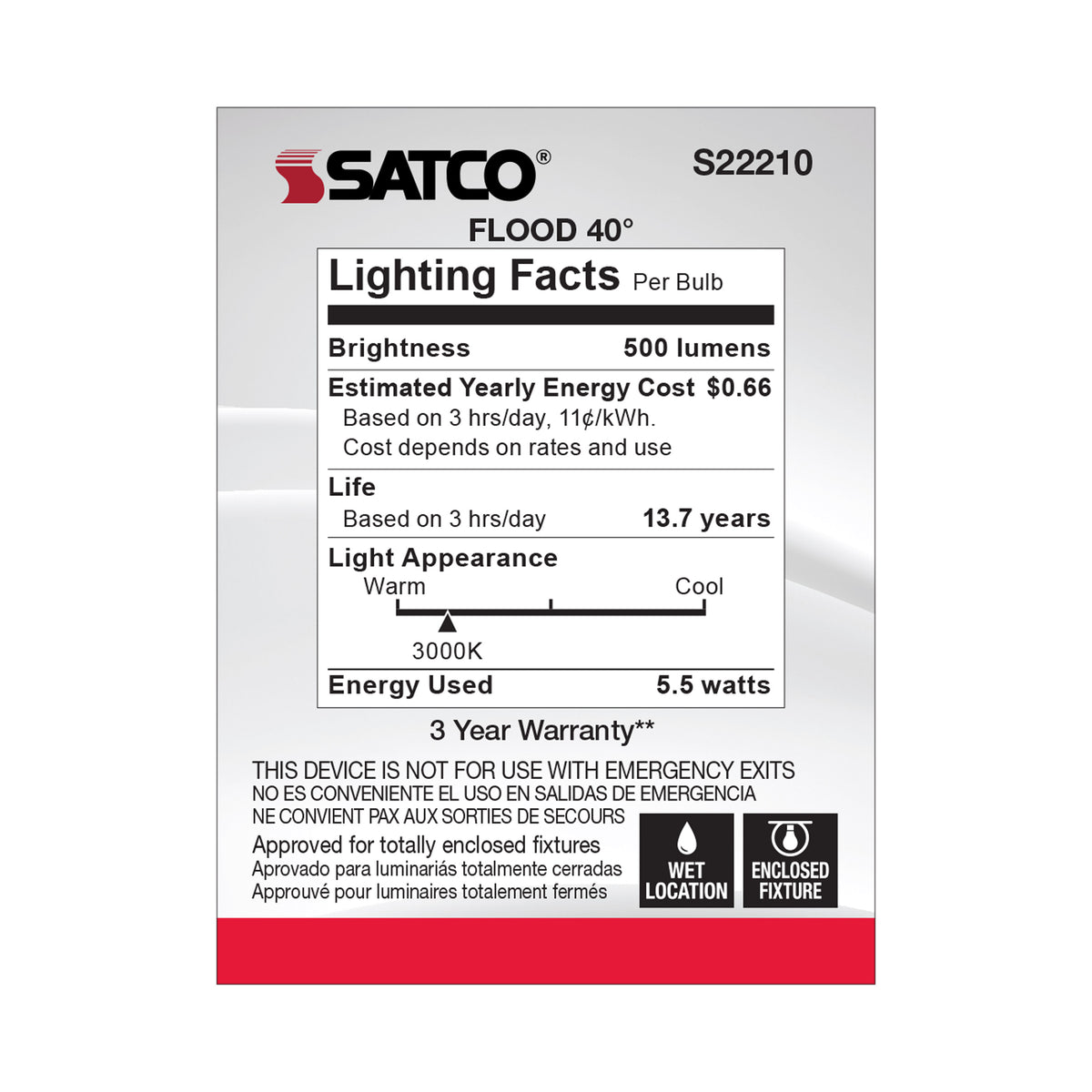 5.5 Watt PAR20 LED - 90 CRI - 3000K - 40 deg. Beam Angle - Medium base - 120 Volt