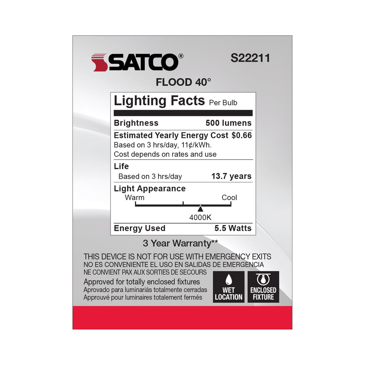 5.5 Watt PAR20 LED - 90 CRI - 4000K - 40 deg. Beam Angle - Medium base - 120 Volt