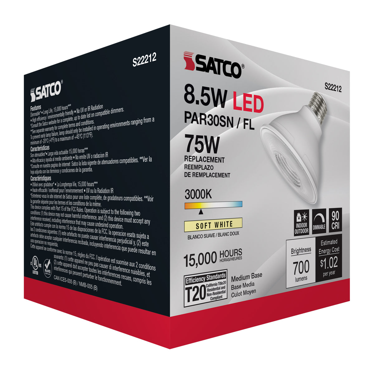 8.5 Watt PAR30S LED - 90 CRI - 3000K - 40 deg. Beam Angle - Medium base - 120 Volt