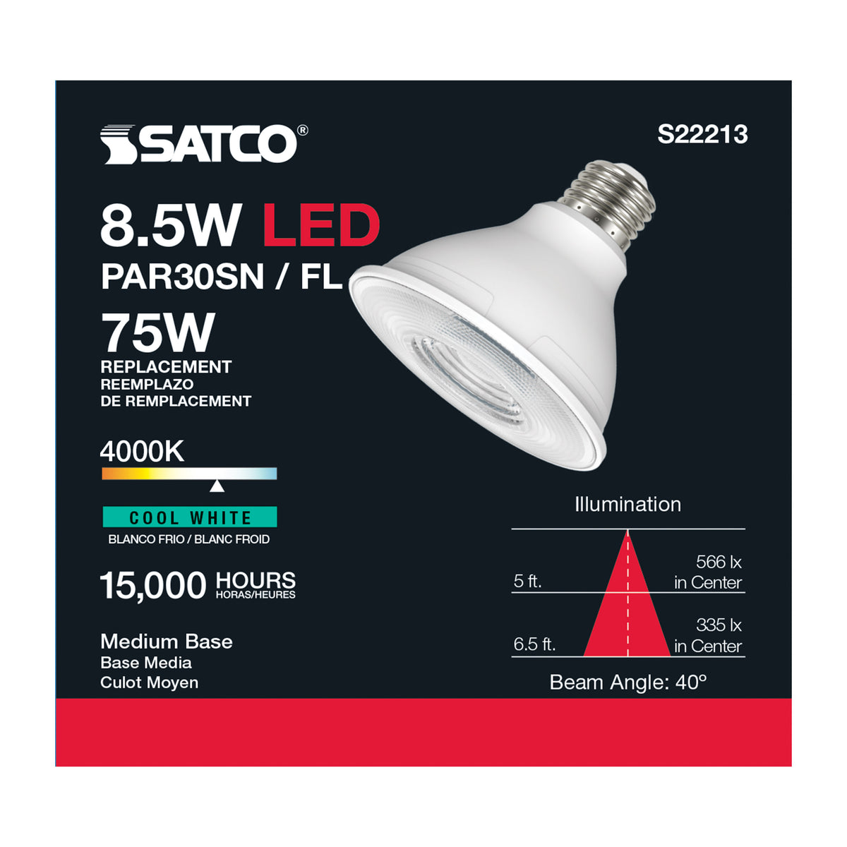 8.5 Watt PAR30S LED - 90 CRI - 4000K - 40 deg. Beam Angle - Medium base - 120 Volt