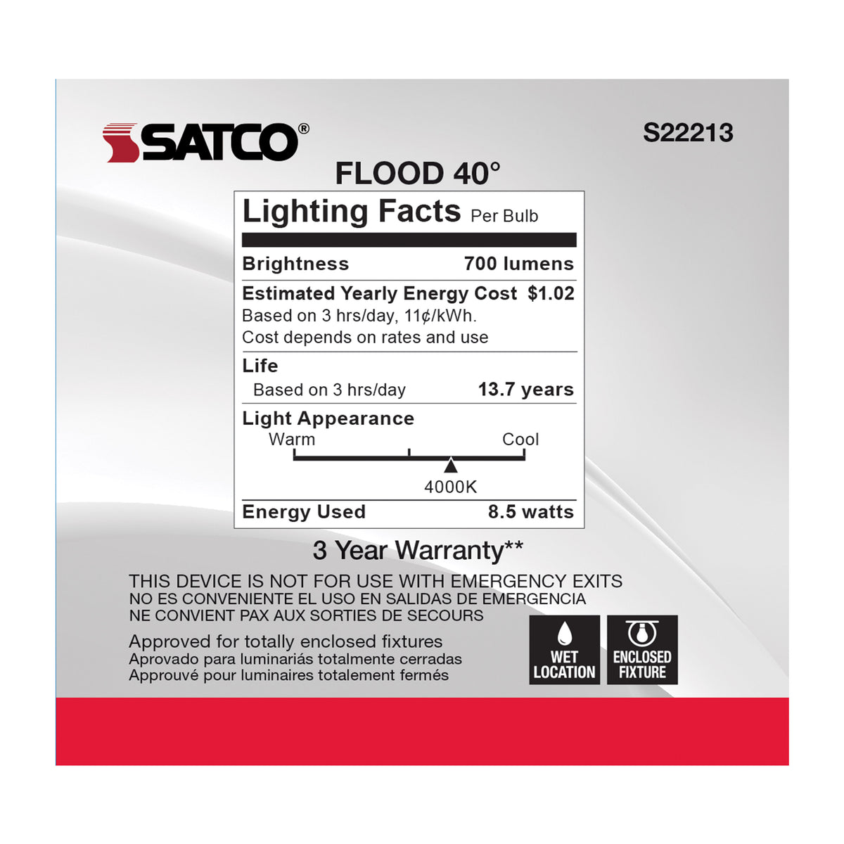8.5 Watt PAR30S LED - 90 CRI - 4000K - 40 deg. Beam Angle - Medium base - 120 Volt